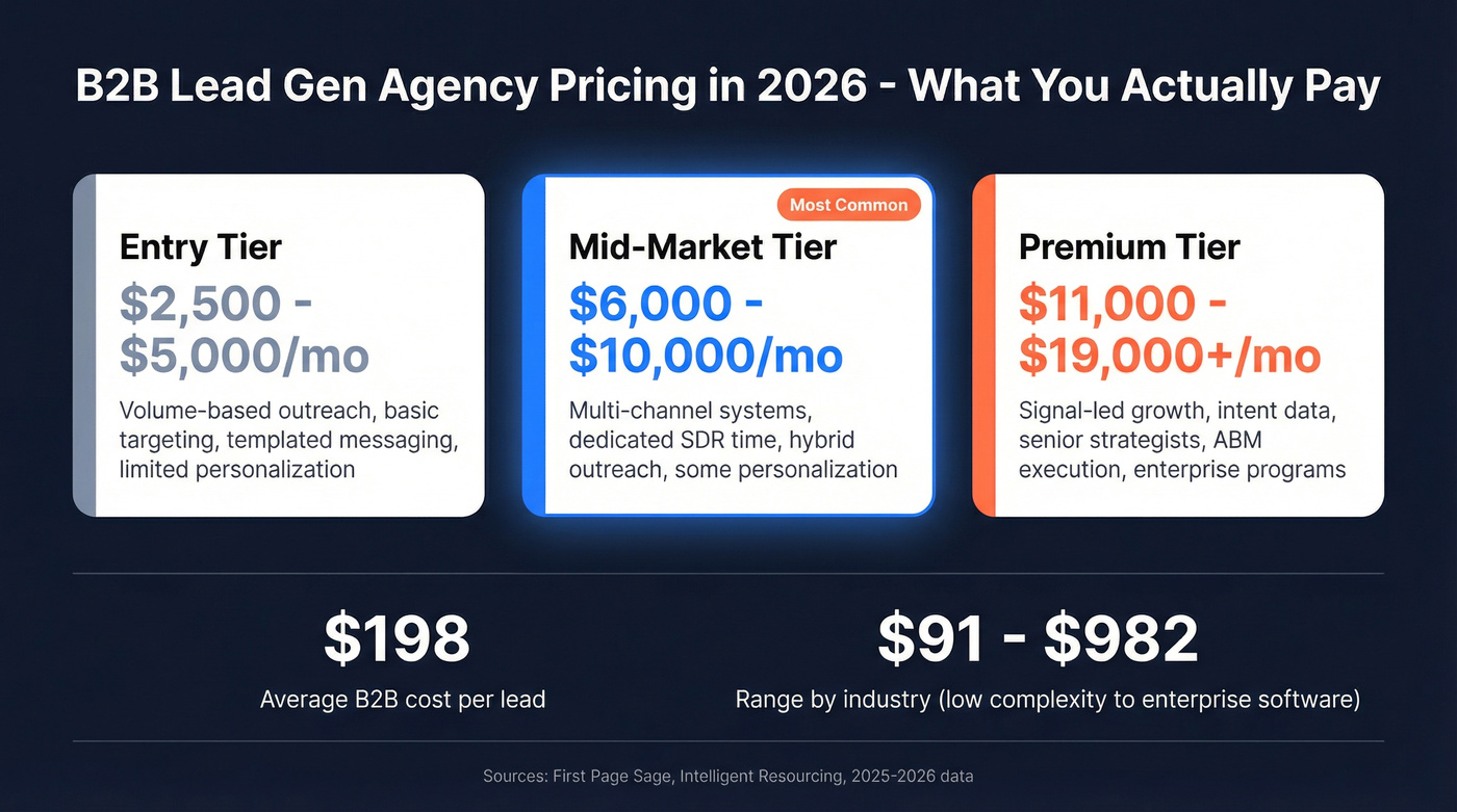 B2B lead gen agency pricing tiers breakdown