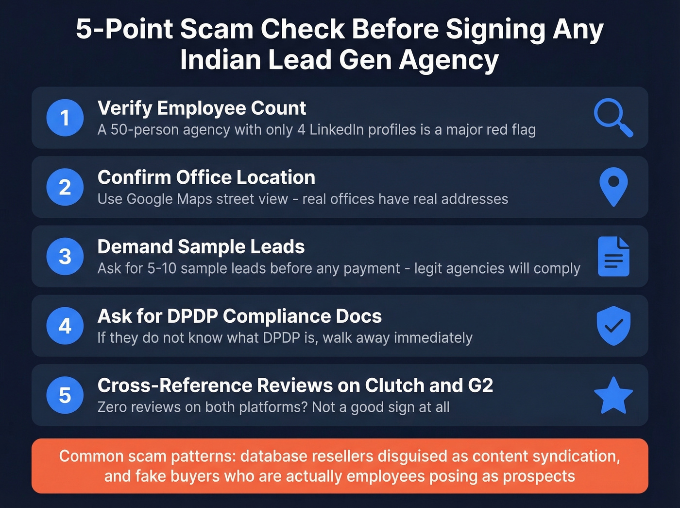 Five-point scam detection checklist for Indian lead gen agencies
