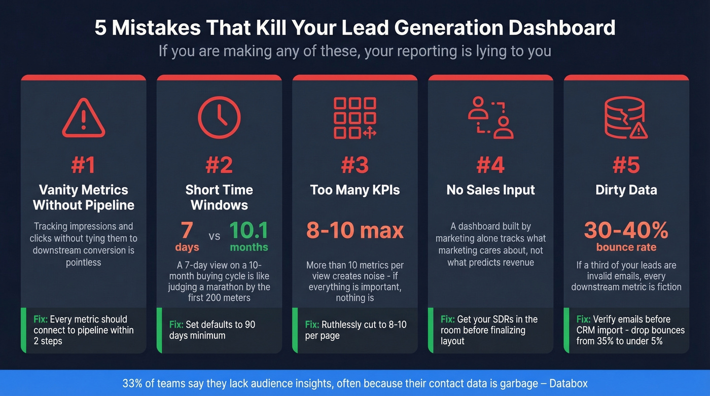 Five common dashboard mistakes with warning indicators