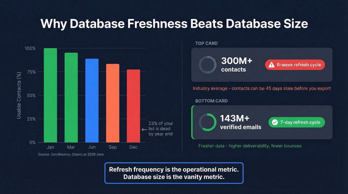 B2B data decay rate visualization showing monthly contact staleness