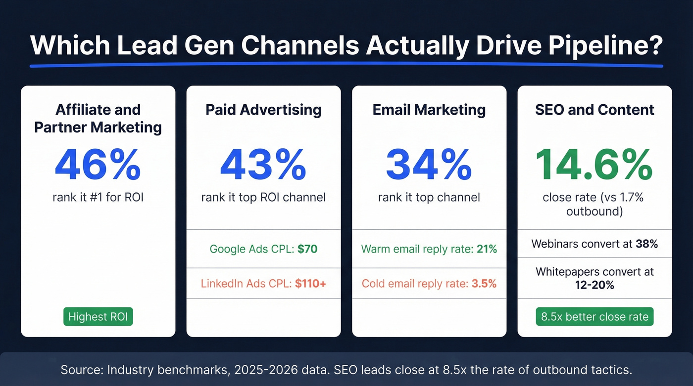 B2B lead gen channel ROI and close rate comparison