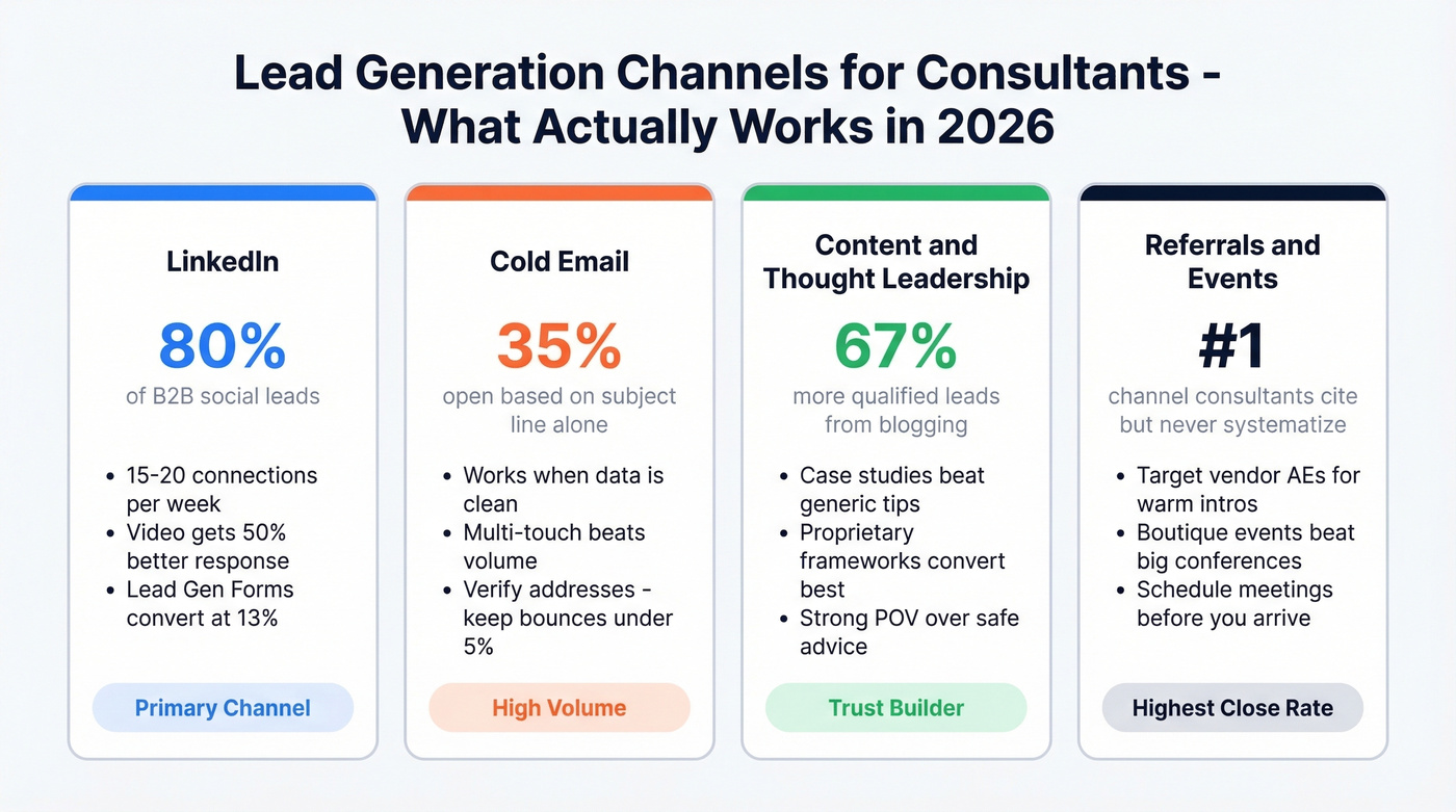 Consulting lead gen channel comparison with key stats