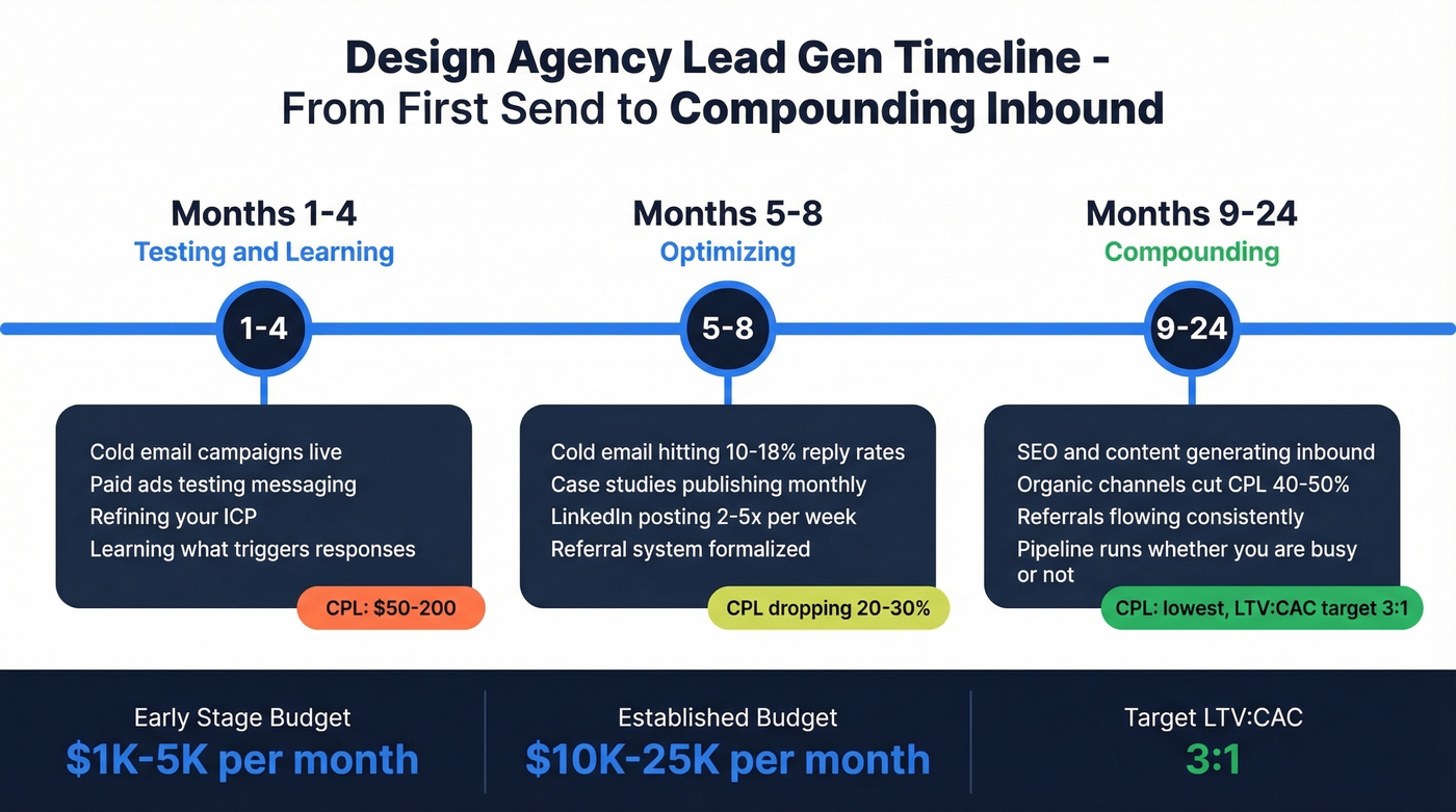 Lead generation timeline and ROI milestones for design agencies