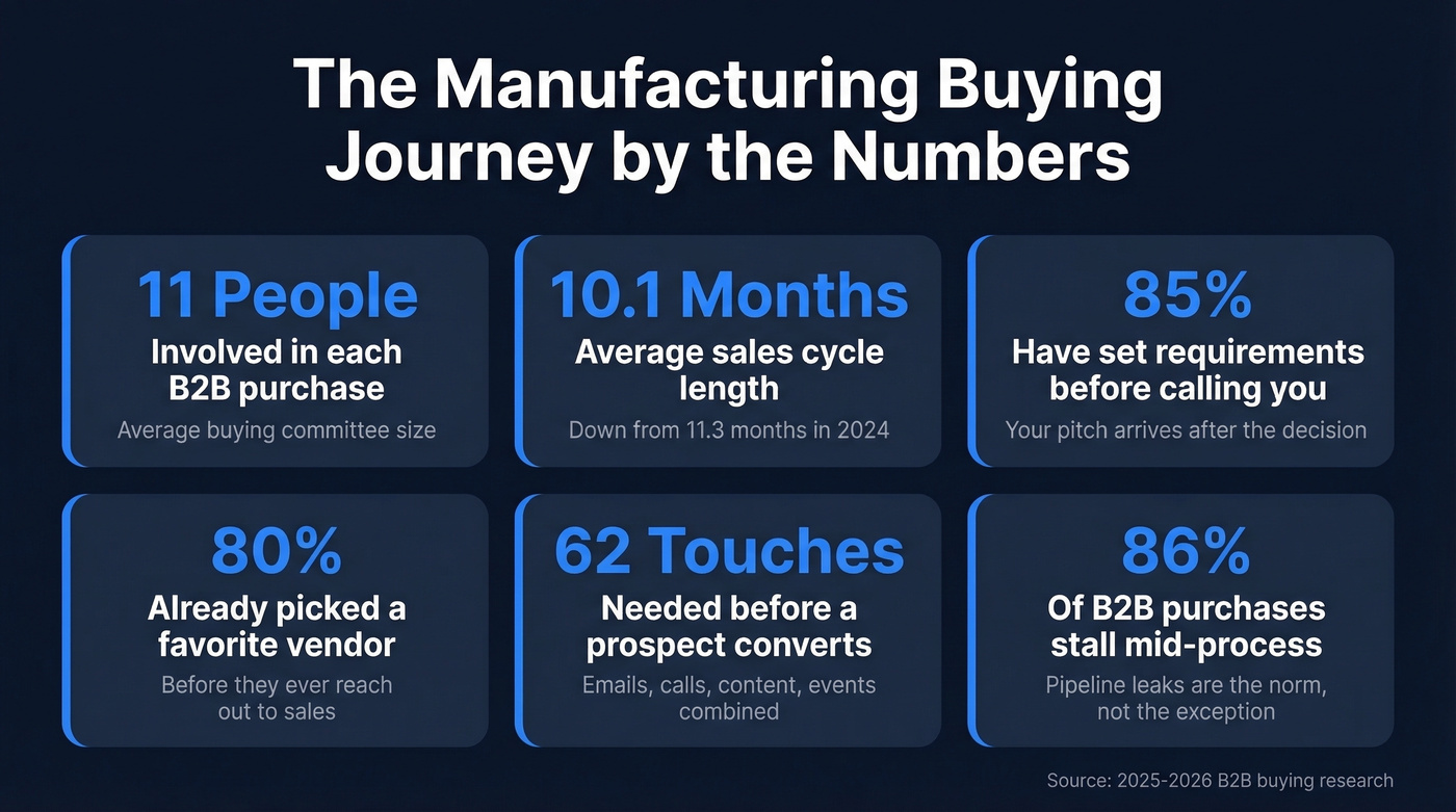 Manufacturing buying journey key statistics infographic