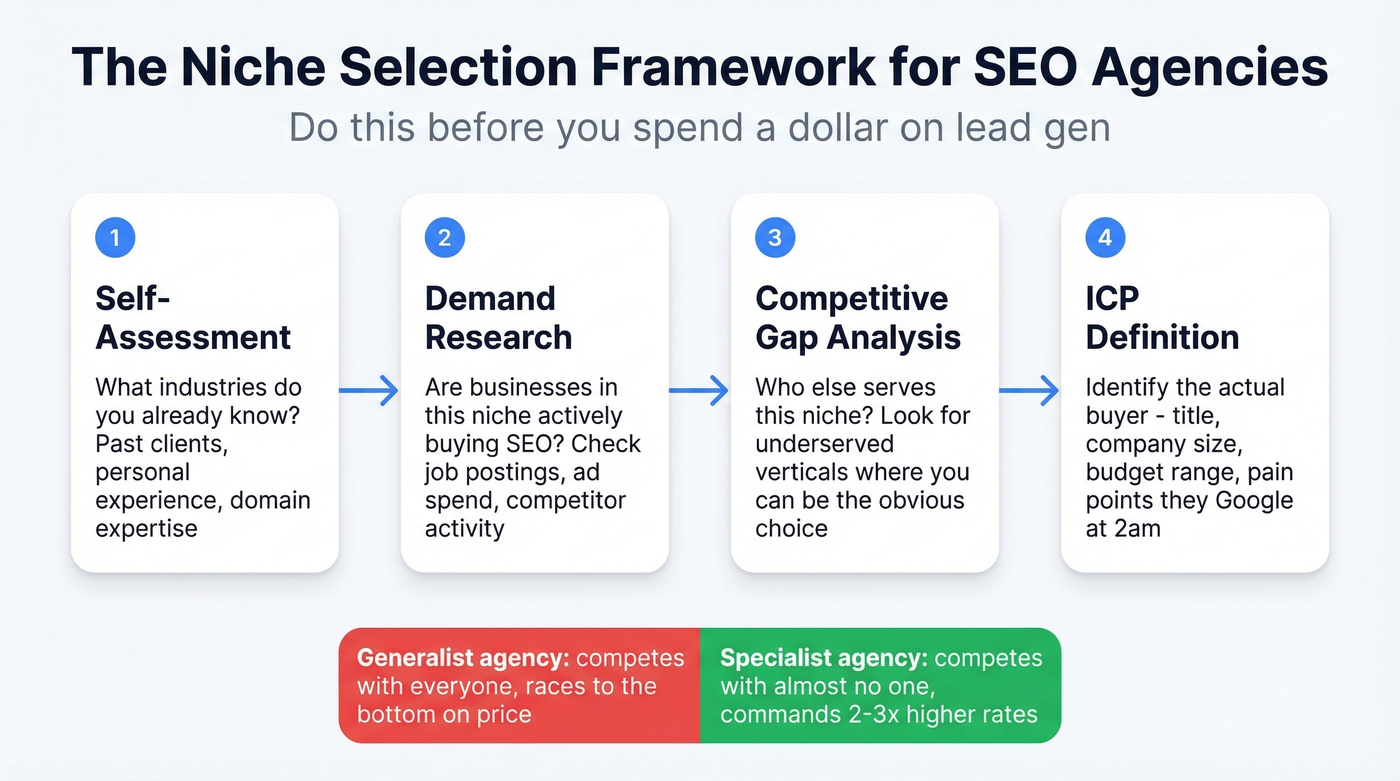 Four-step framework for SEO agency niche selection process
