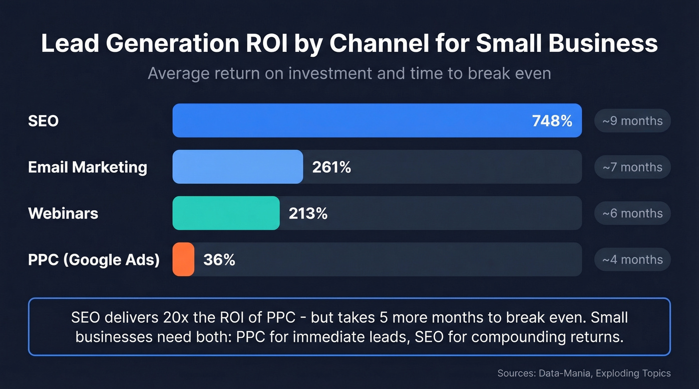 ROI comparison chart for small business lead gen channels