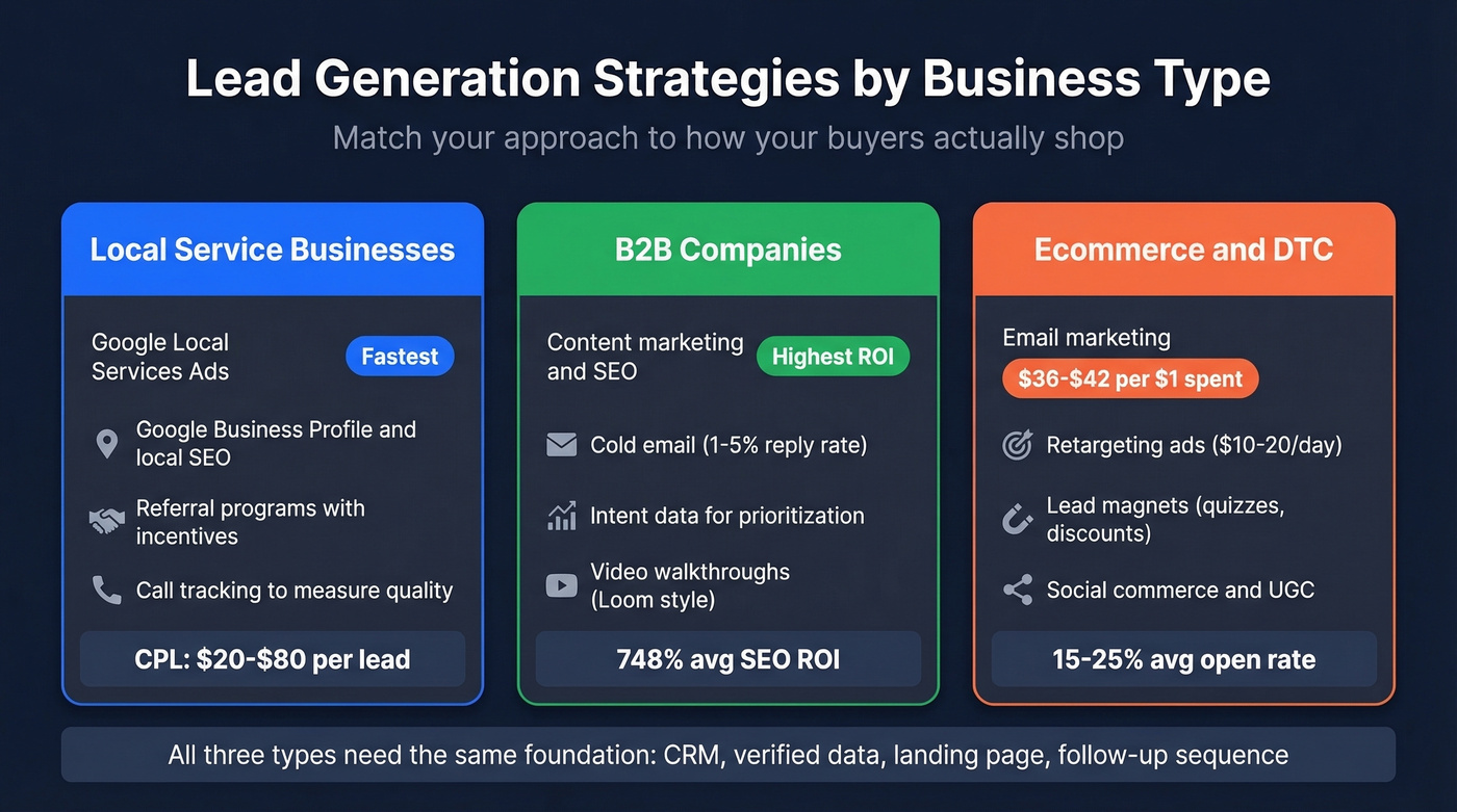 Lead gen strategy comparison by business type