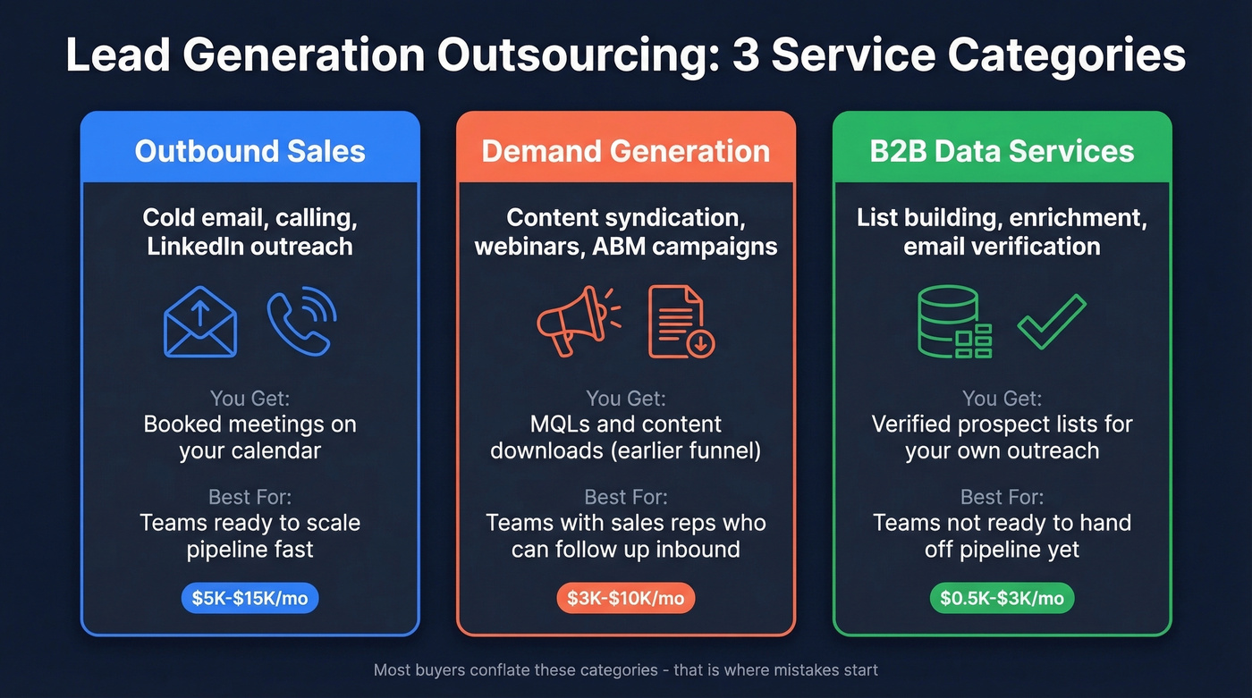 Three lead generation outsourcing service categories compared