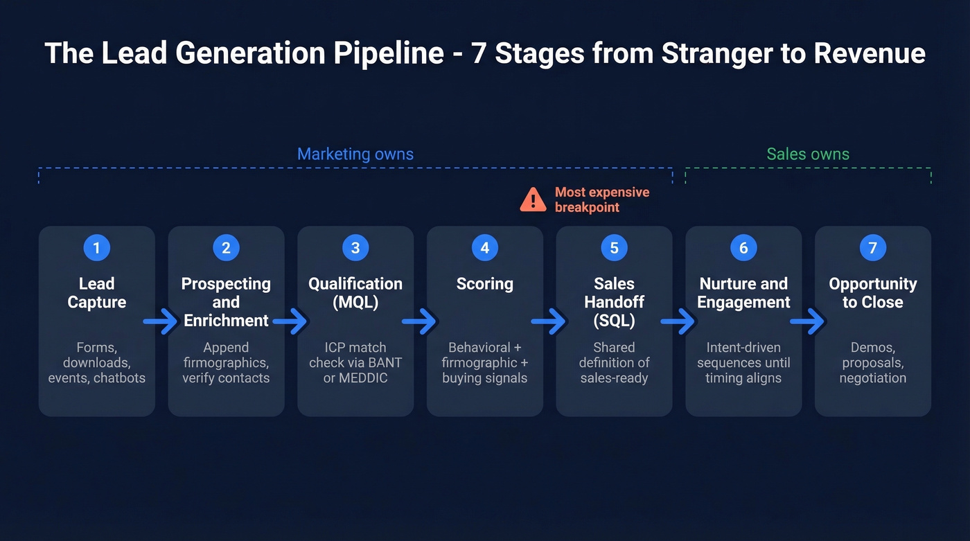 7-stage lead generation pipeline flow chart