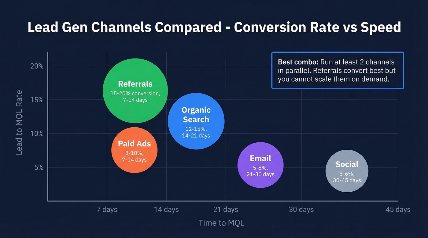 Channel comparison by conversion rate and time to MQL