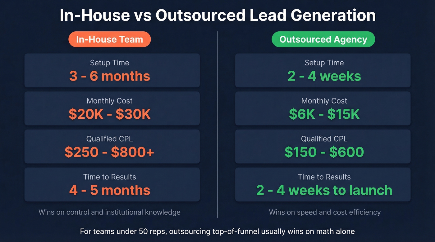 In-house versus outsourced lead gen cost comparison