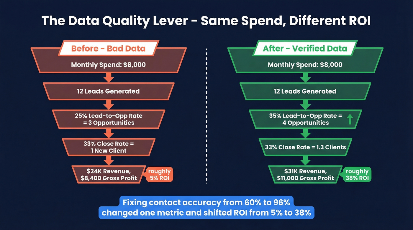 ROI calculation funnel showing data quality impact