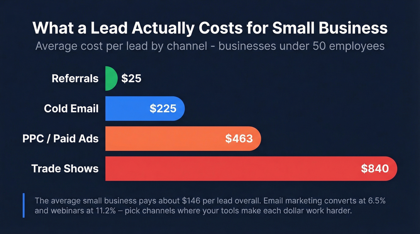 Cost per lead by channel comparison bar chart
