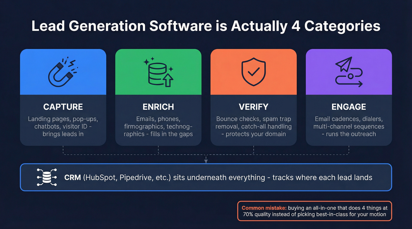 Four categories of lead generation software explained visually