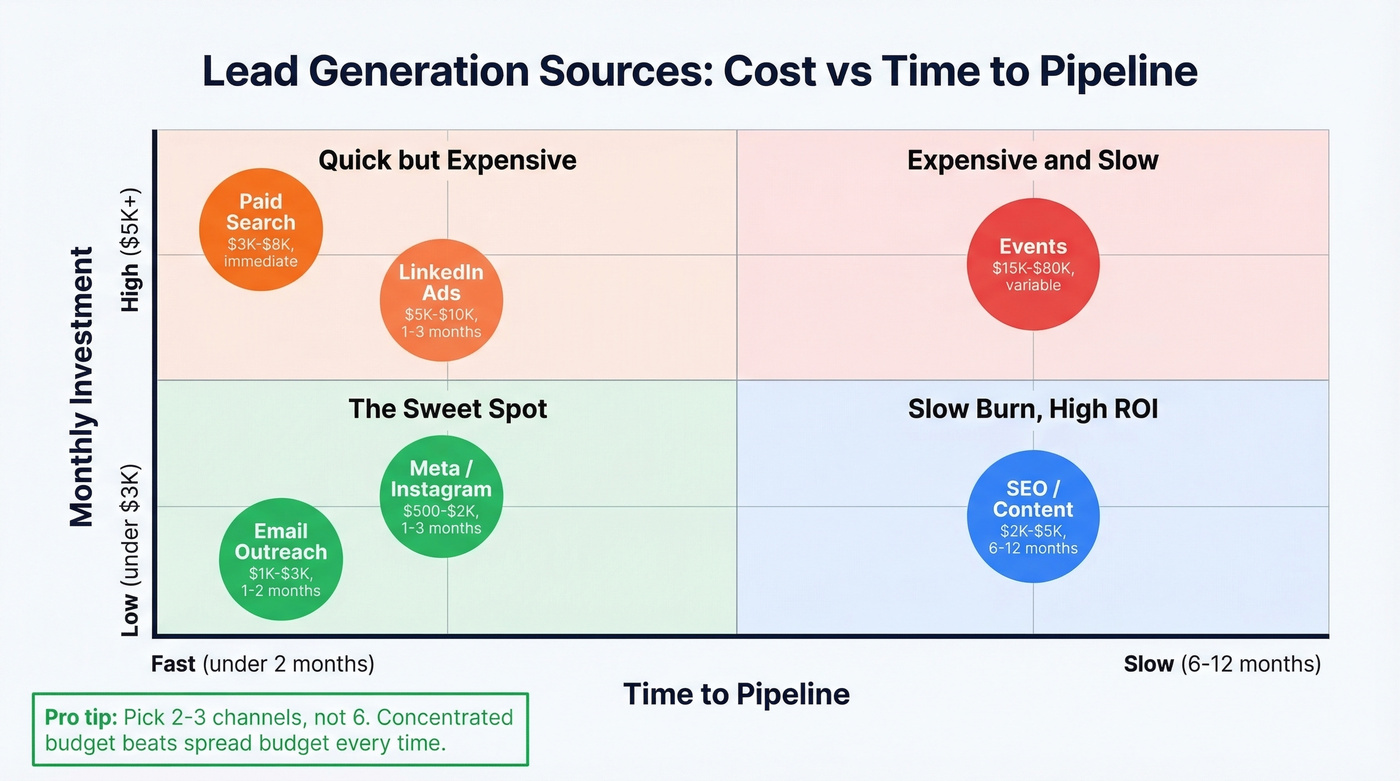Lead source cost vs time to pipeline matrix