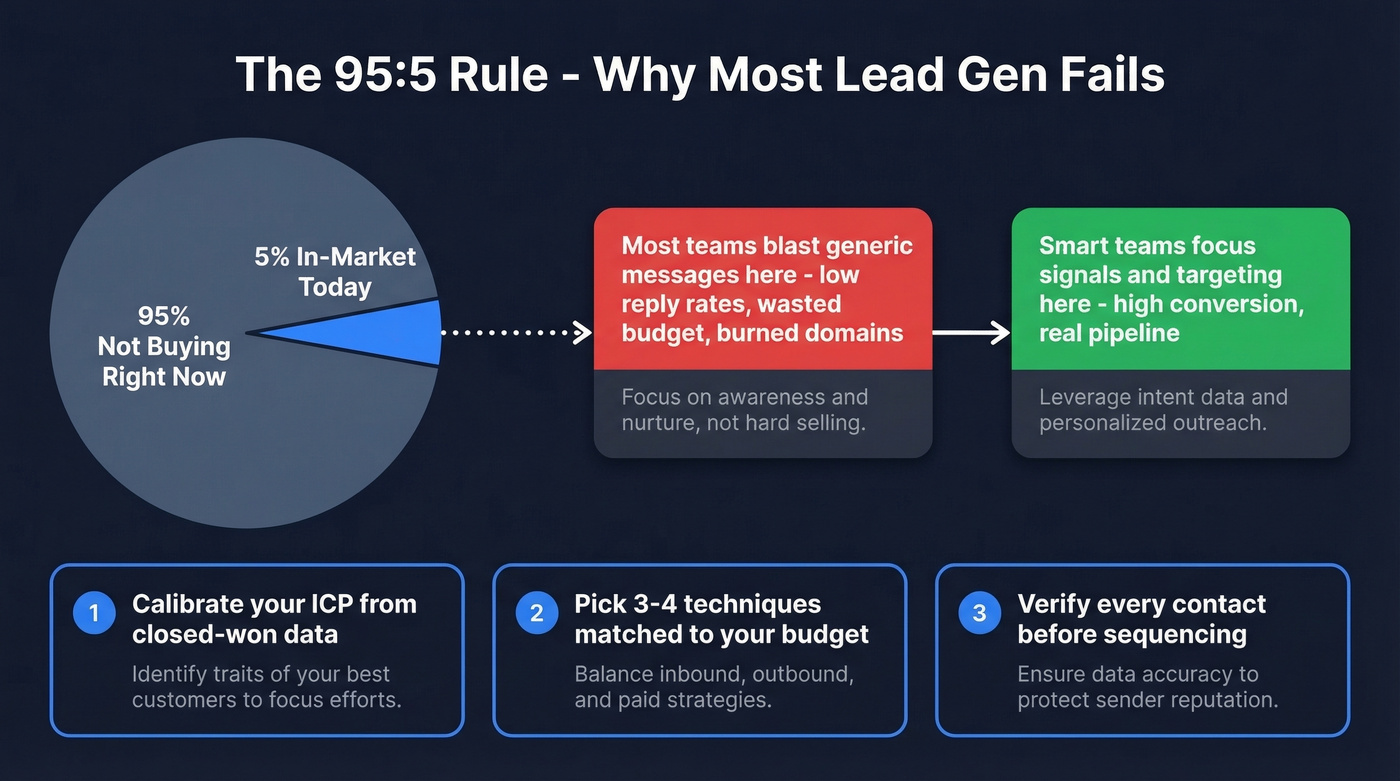 The 95:5 rule visual showing in-market vs not-in-market buyers