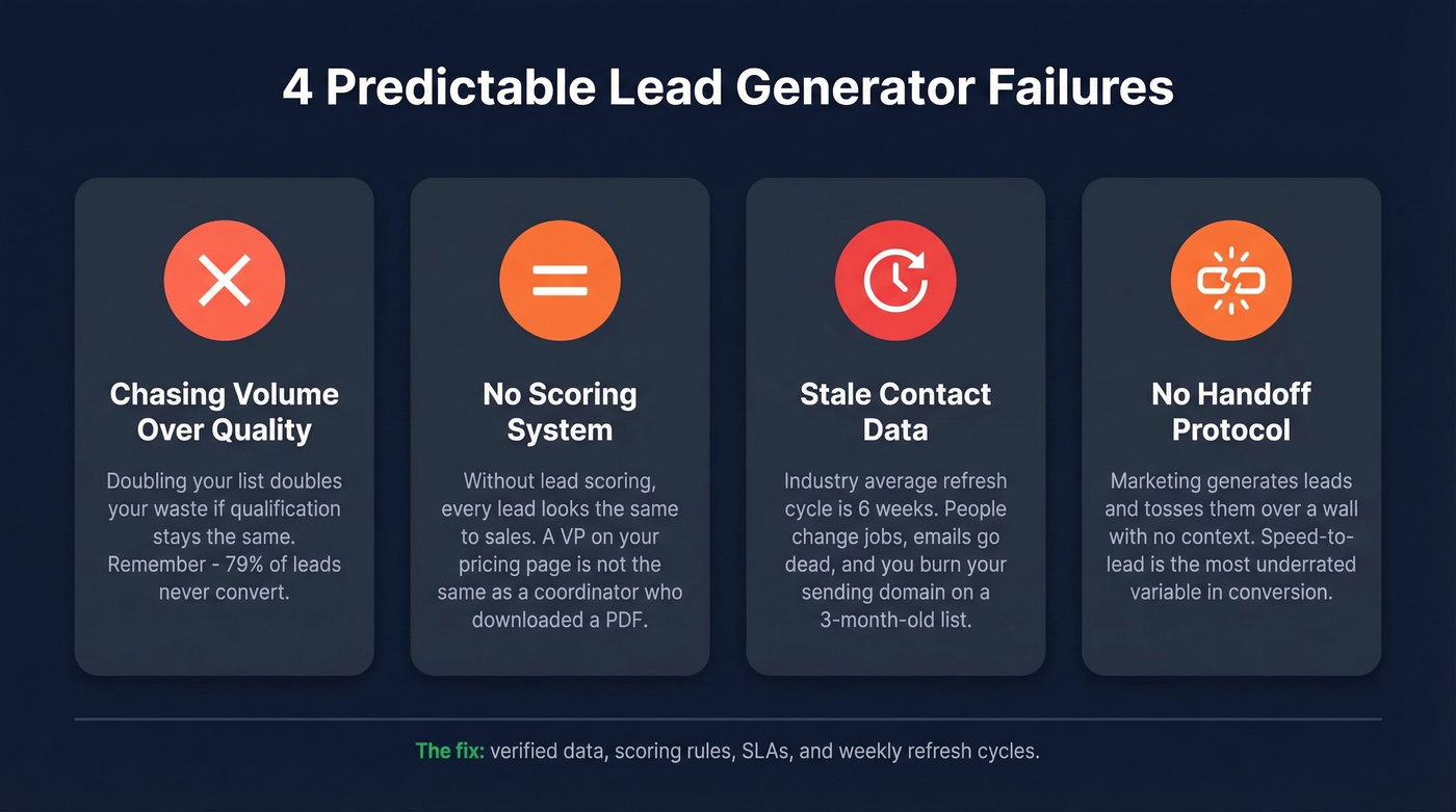 Four common lead generator mistakes with warning indicators