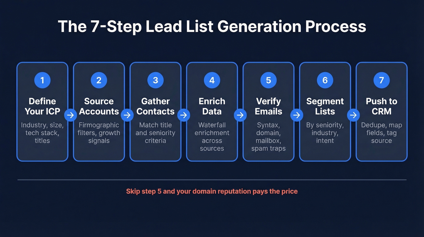 7-step lead list generation process flow chart