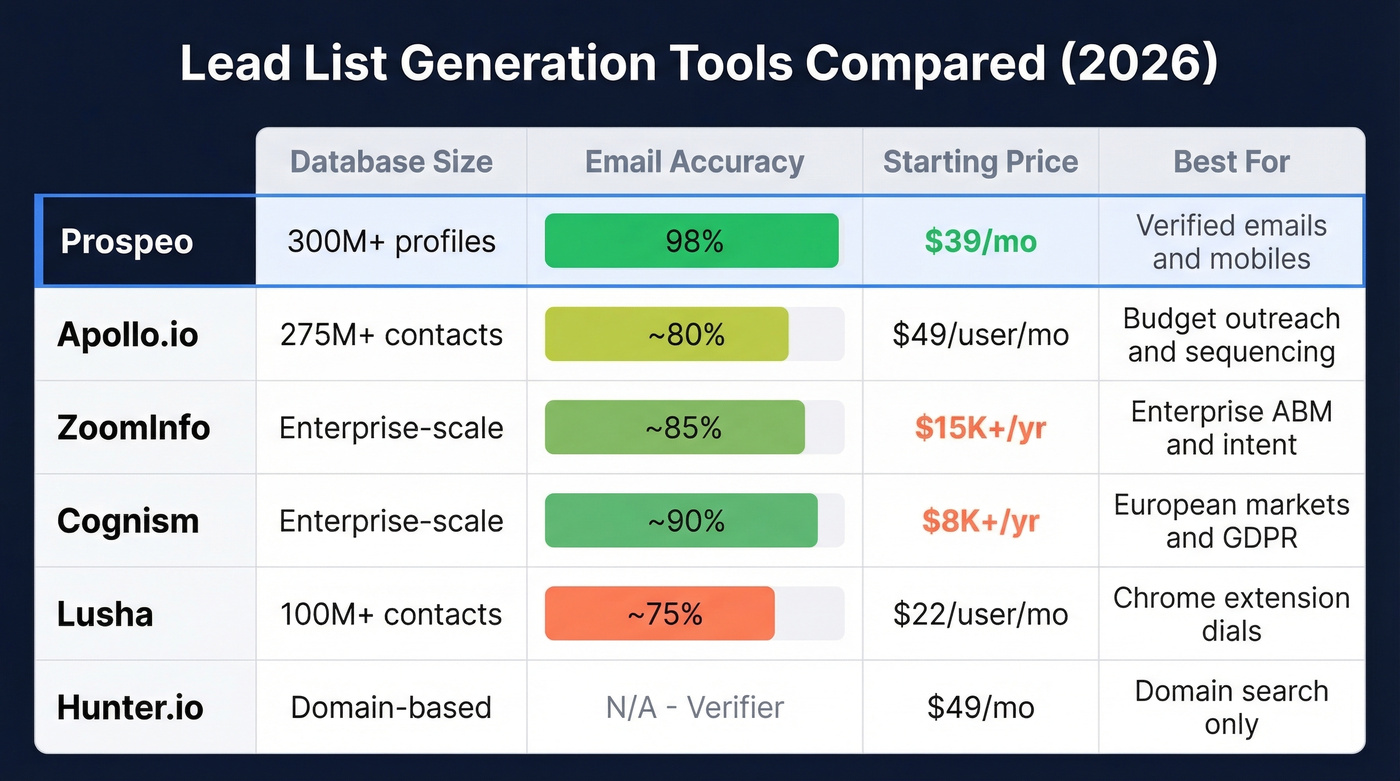 Lead list generation tools comparison matrix overview