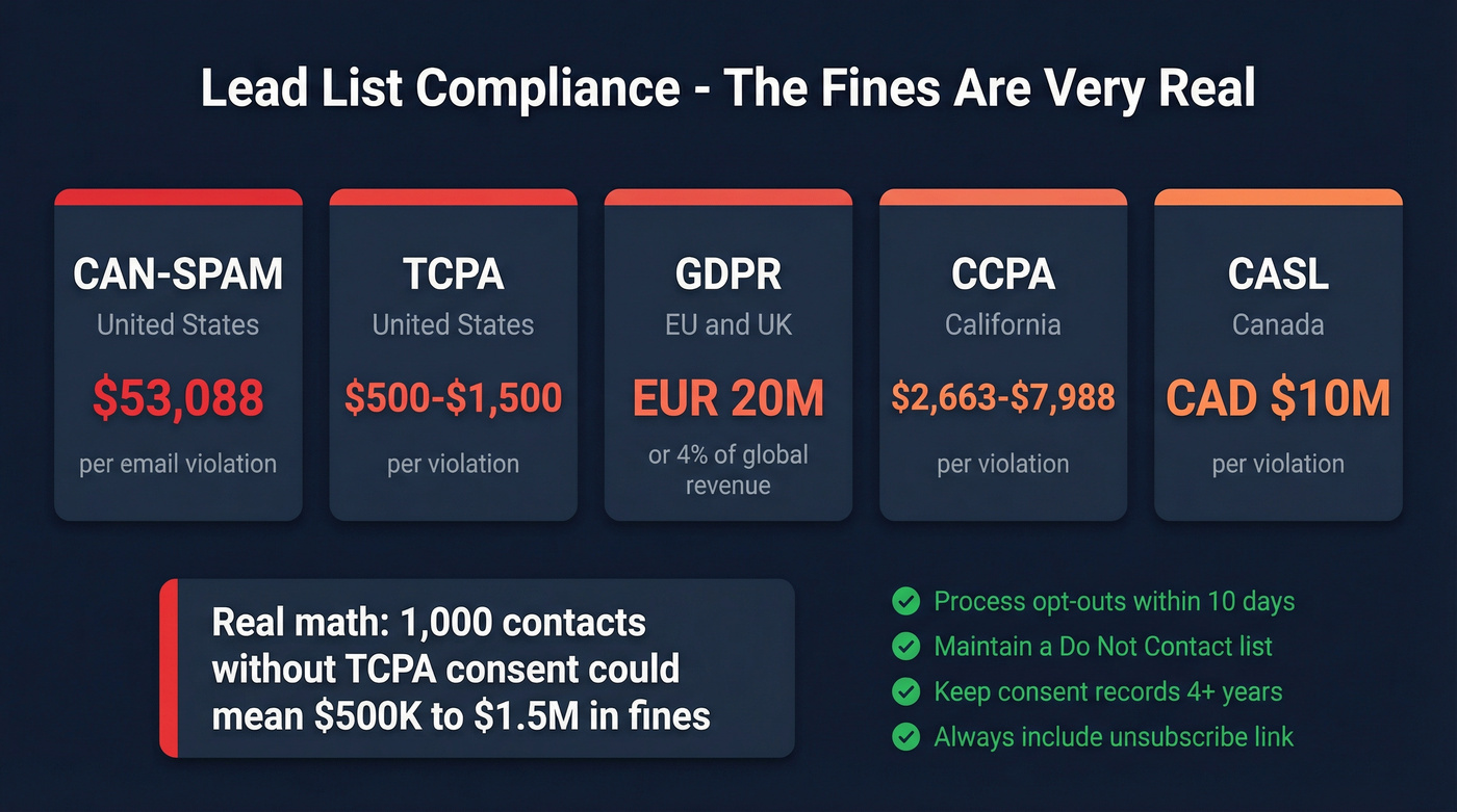 Global compliance penalties overview for lead list regulations