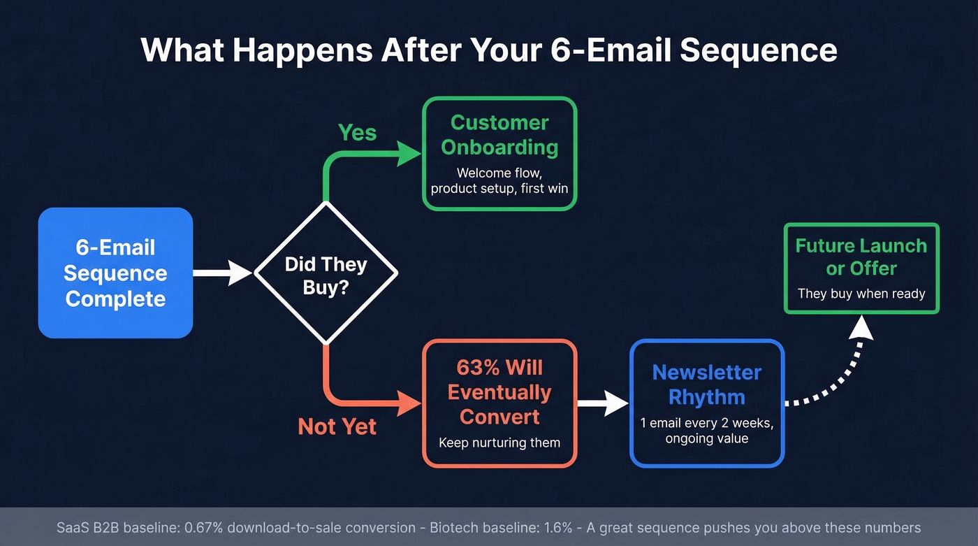 Post-sequence subscriber flow showing conversion paths