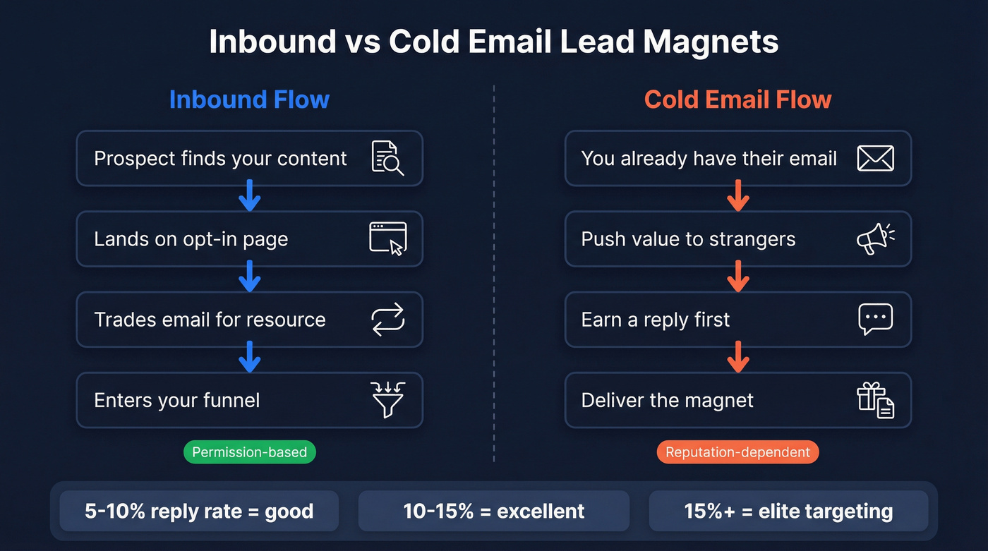 Inbound vs cold email lead magnet flow comparison