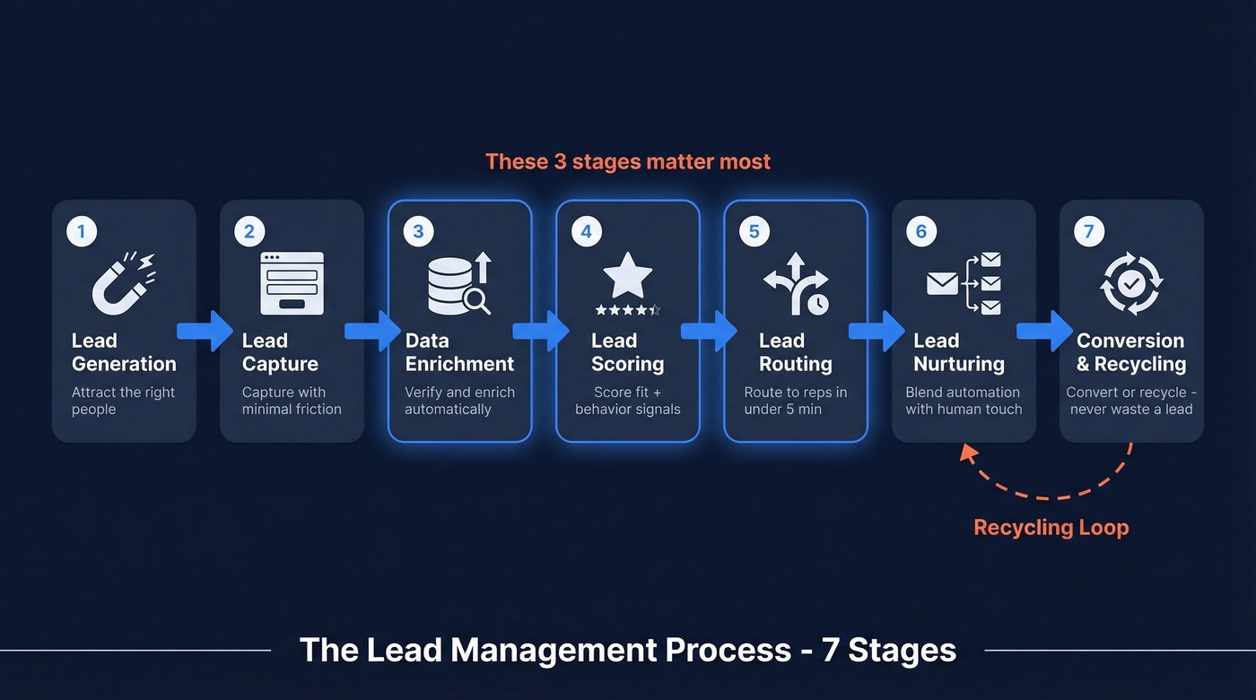 Seven stages of the lead management process flow