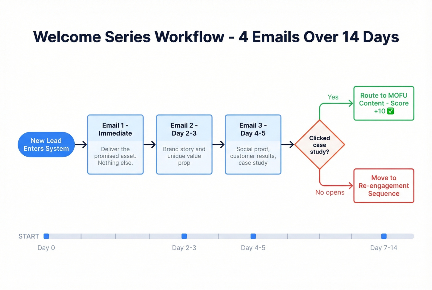 Welcome series nurture workflow with branching logic