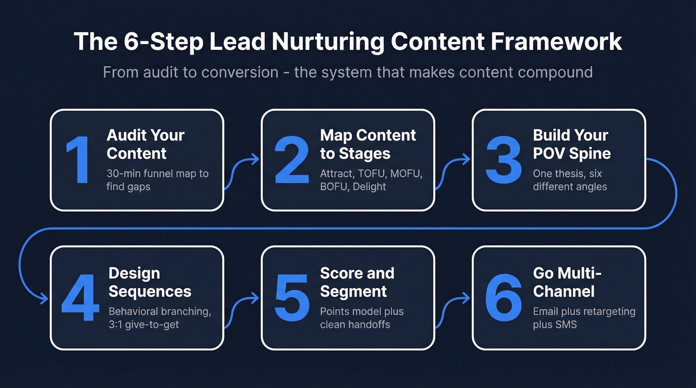 6-step lead nurturing content strategy framework overview