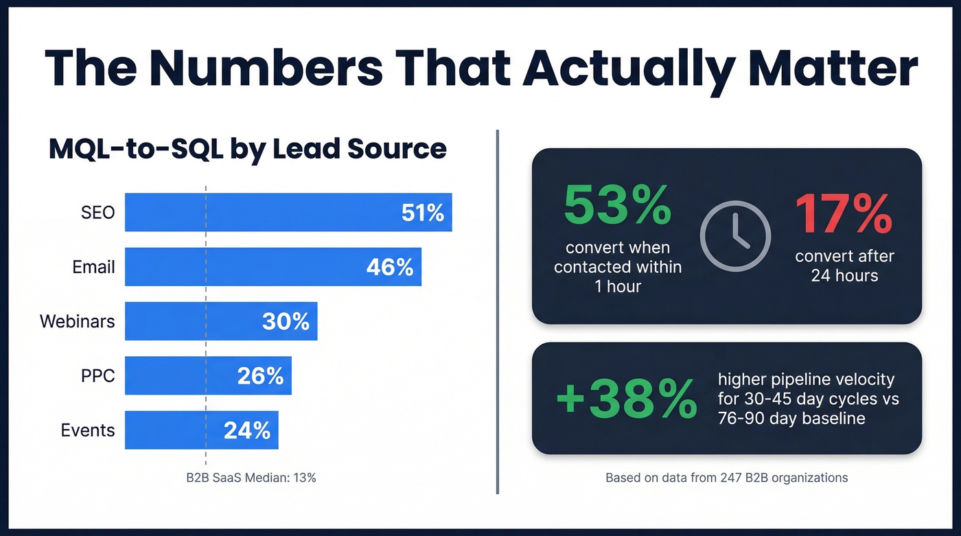 MQL to SQL conversion benchmarks by source and speed-to-lead stats