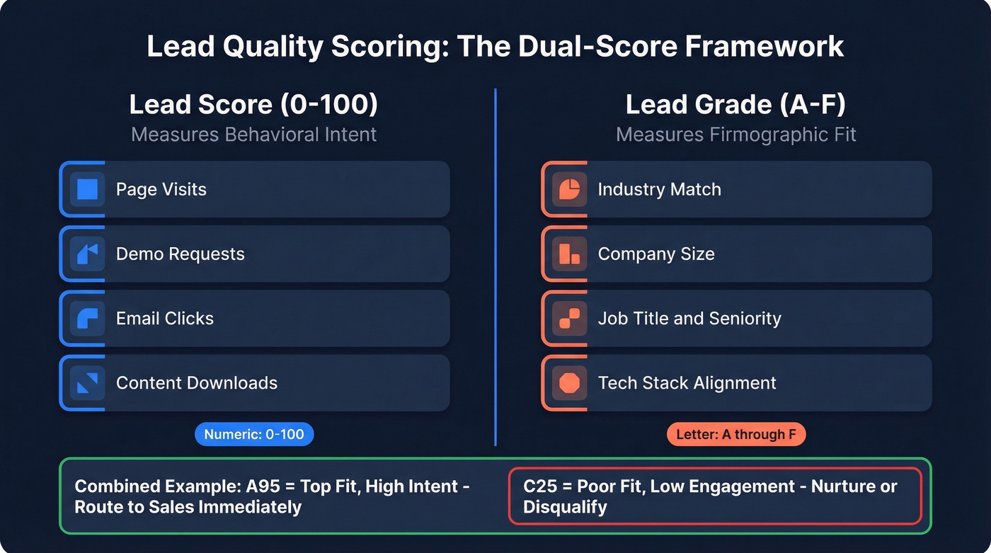 Dual scoring framework showing score vs grade