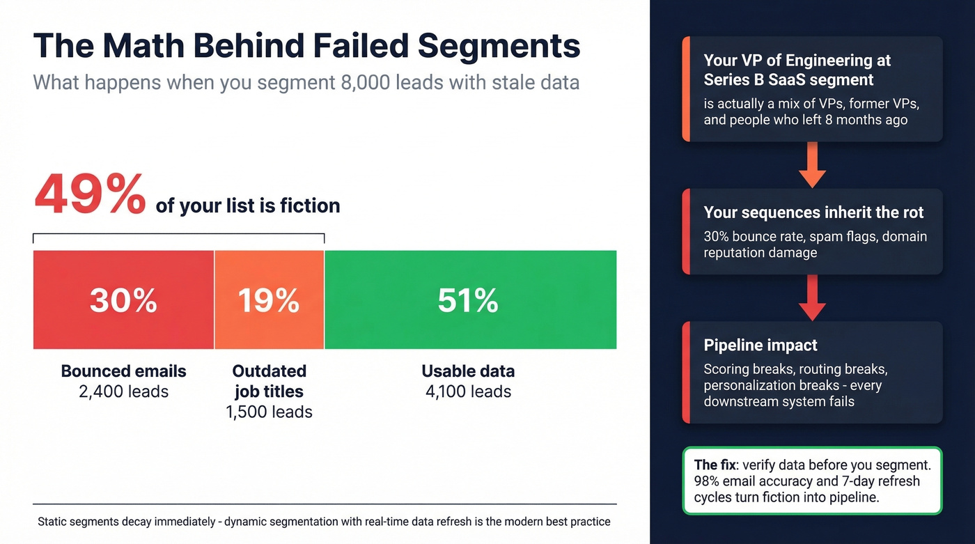 Data decay math showing how stale data destroys lead segments