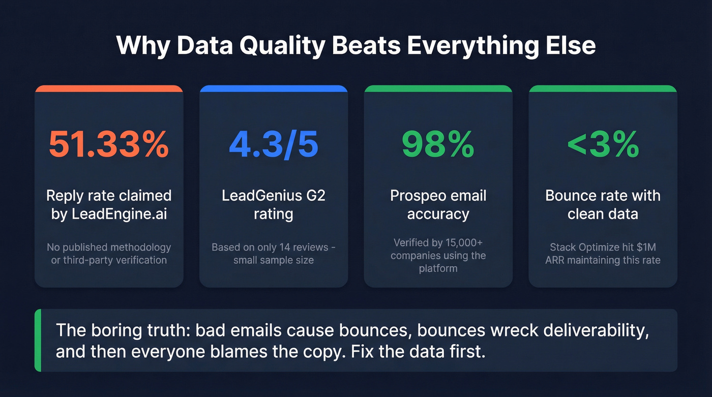 Key stats comparison showing data quality impact on outbound results