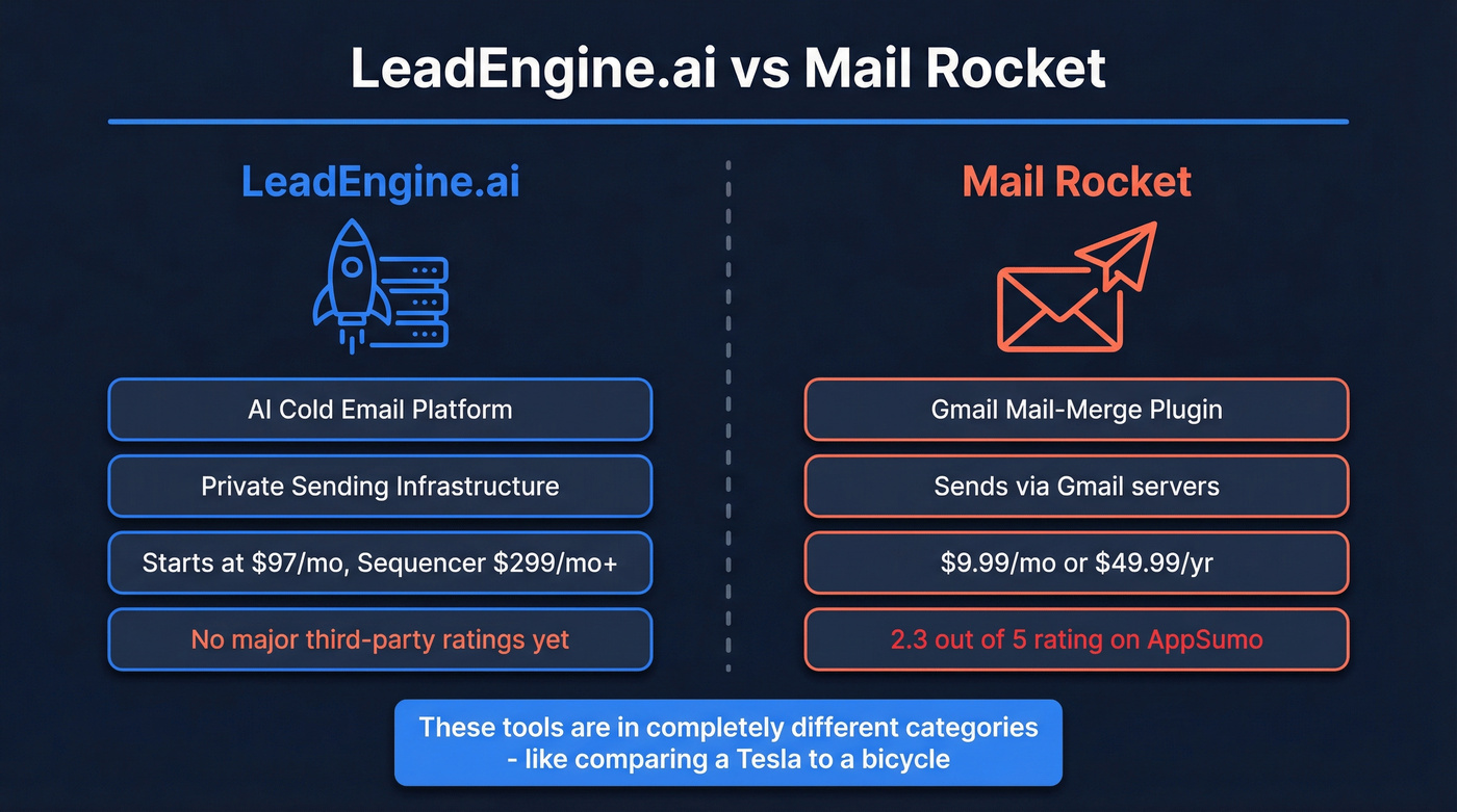 LeadEngine.ai vs Mail Rocket head-to-head comparison overview