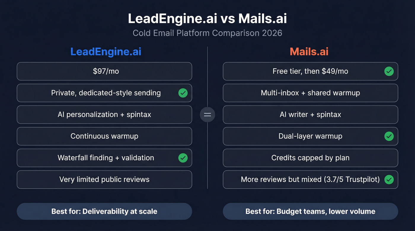 LeadEngine.ai vs Mails.ai head-to-head comparison diagram