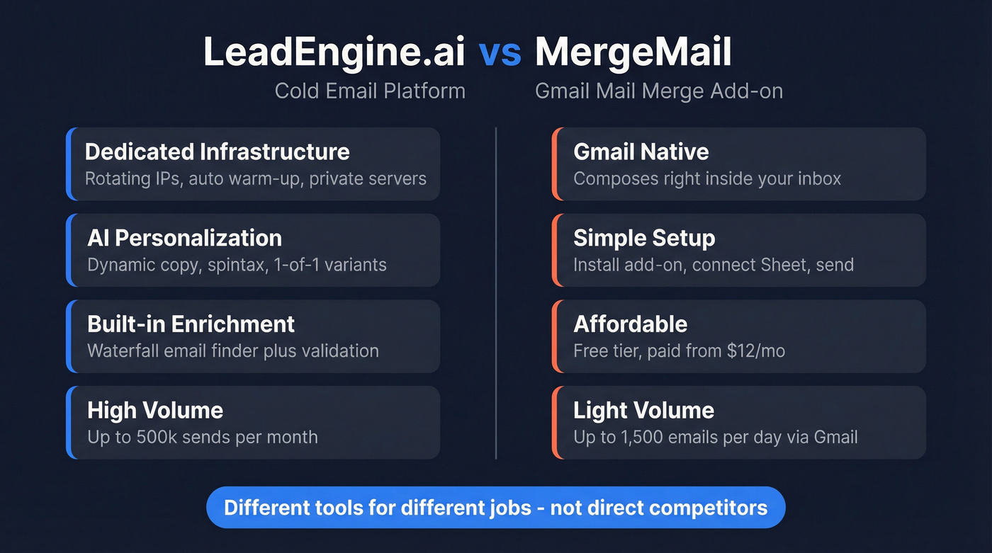 LeadEngine.ai vs MergeMail head-to-head comparison overview