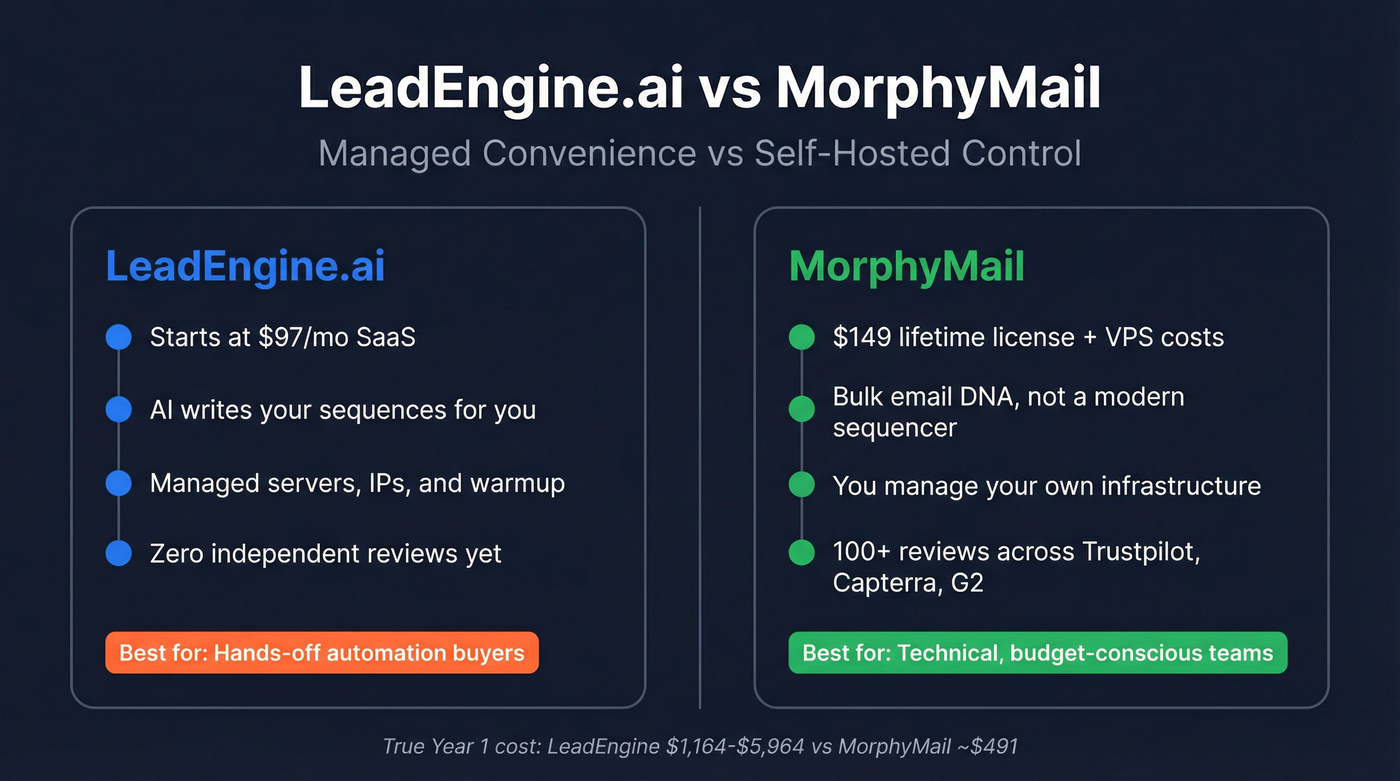 LeadEngine.ai vs MorphyMail head-to-head comparison overview