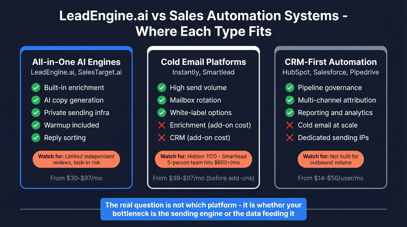 LeadEngine.ai vs sales automation system types comparison