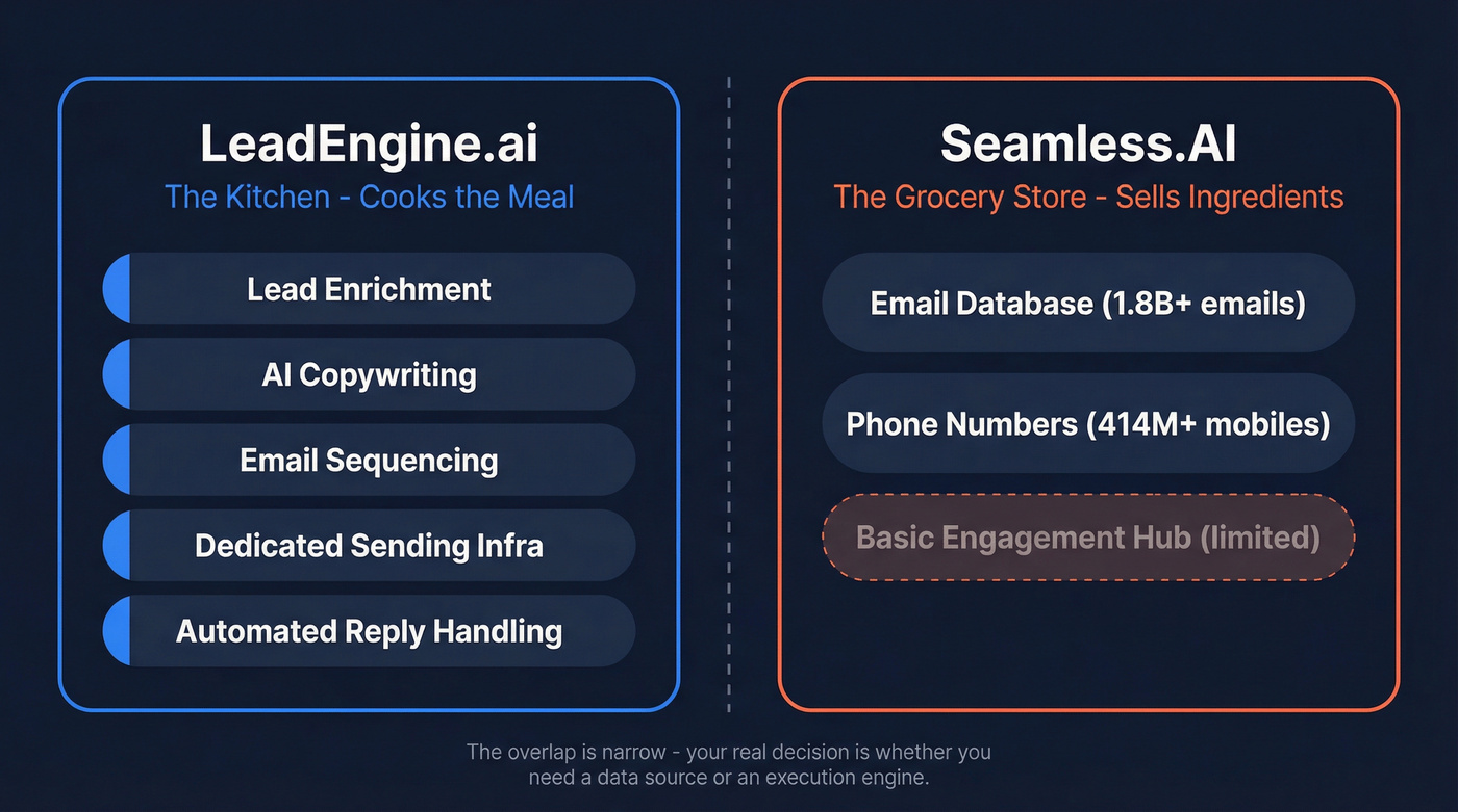LeadEngine.ai vs Seamless.AI category comparison diagram