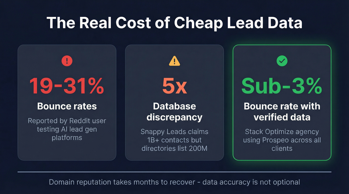 Bounce rate comparison showing cheap data risk vs verified data