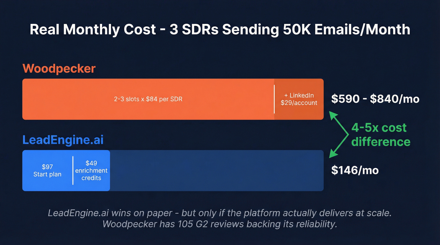 Monthly cost comparison for 3 SDR team scenario