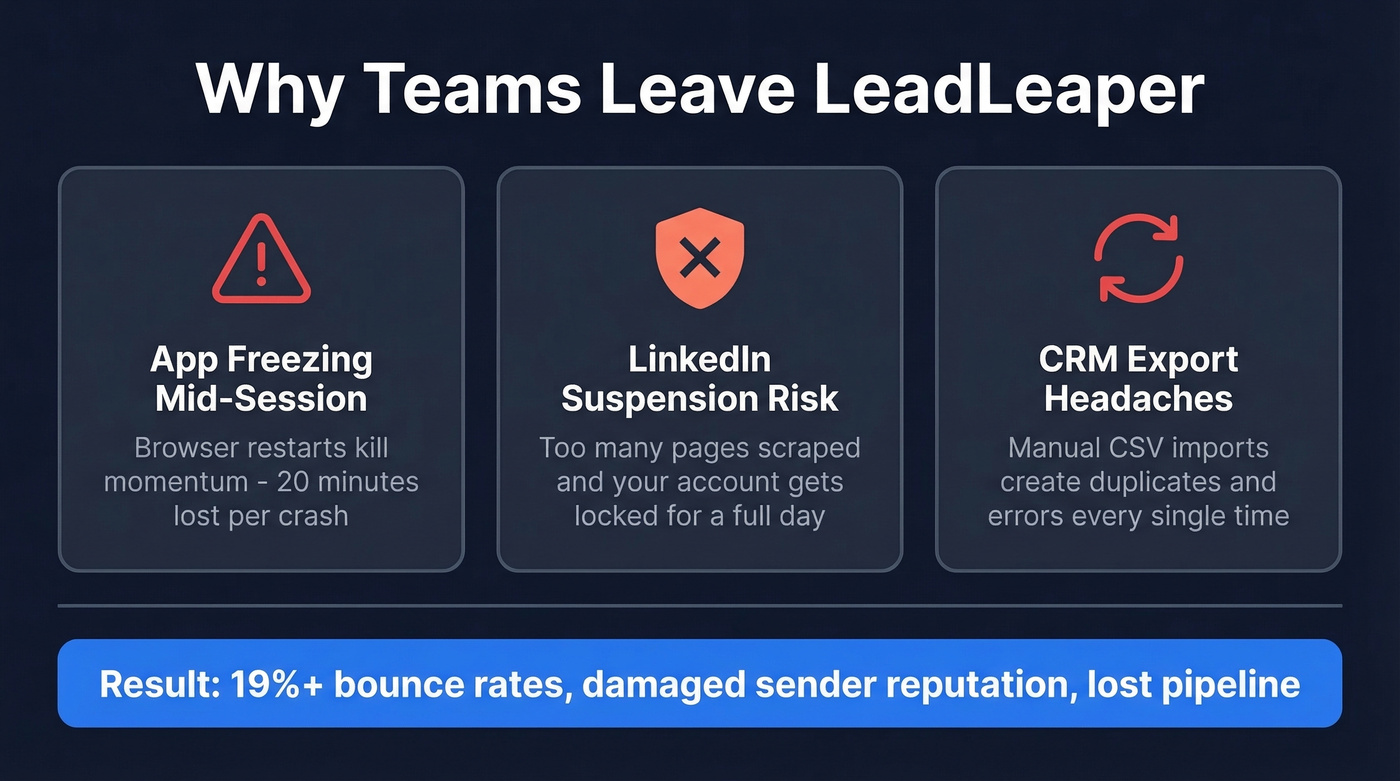 Three core problems driving users away from LeadLeaper