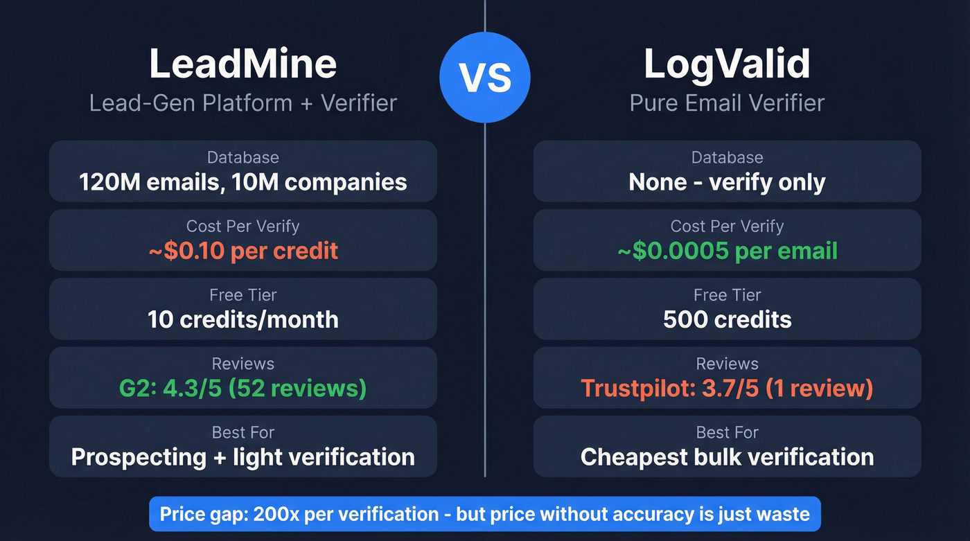 LeadMine vs LogValid head-to-head feature and pricing comparison