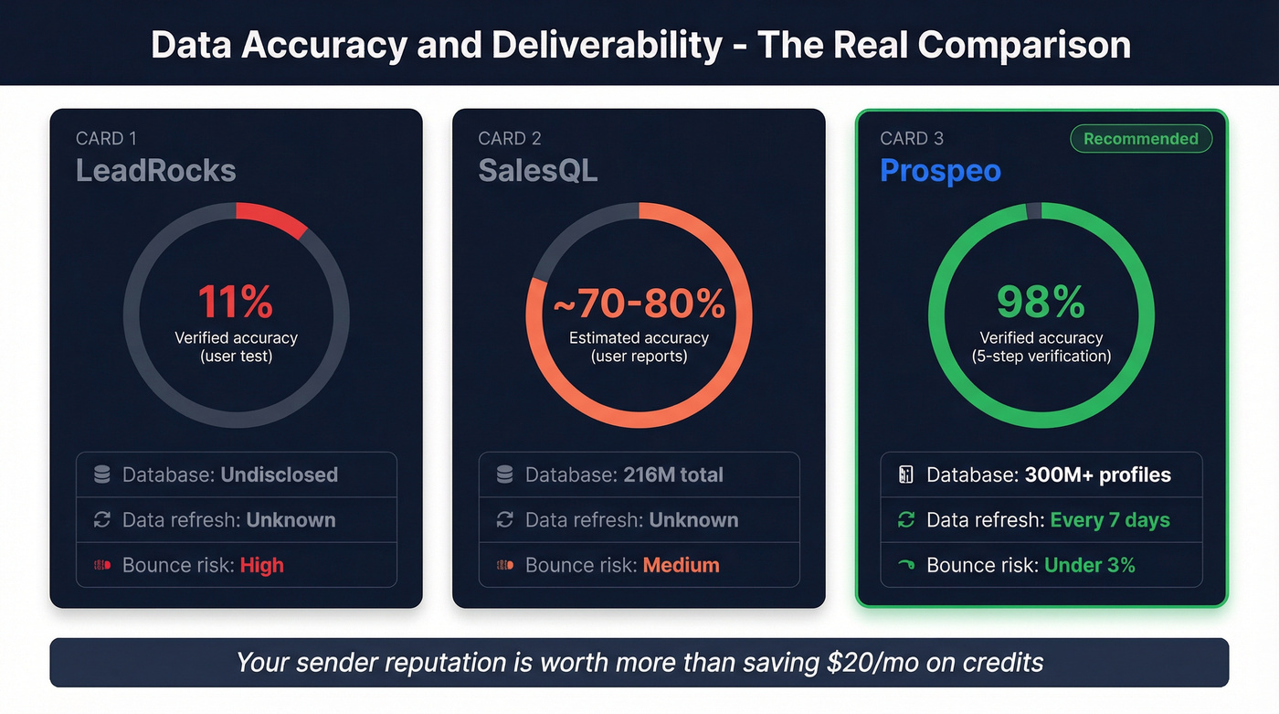 Three-way accuracy and deliverability comparison with Prospeo