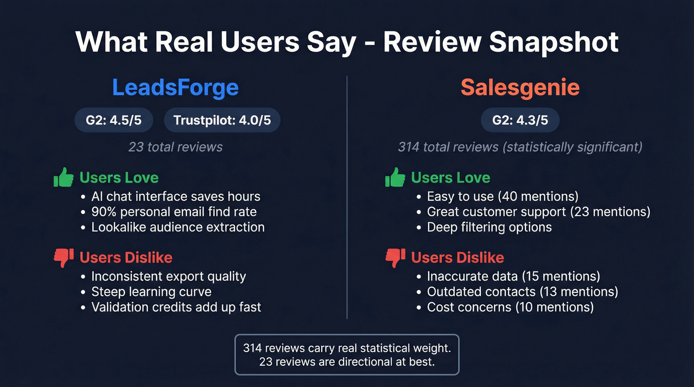 User review scores and sentiment summary for both tools