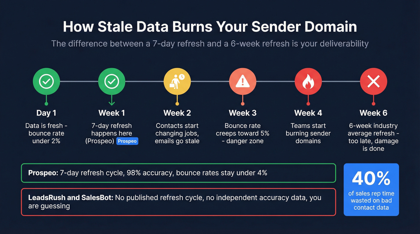 Data decay timeline showing deliverability risk over weeks