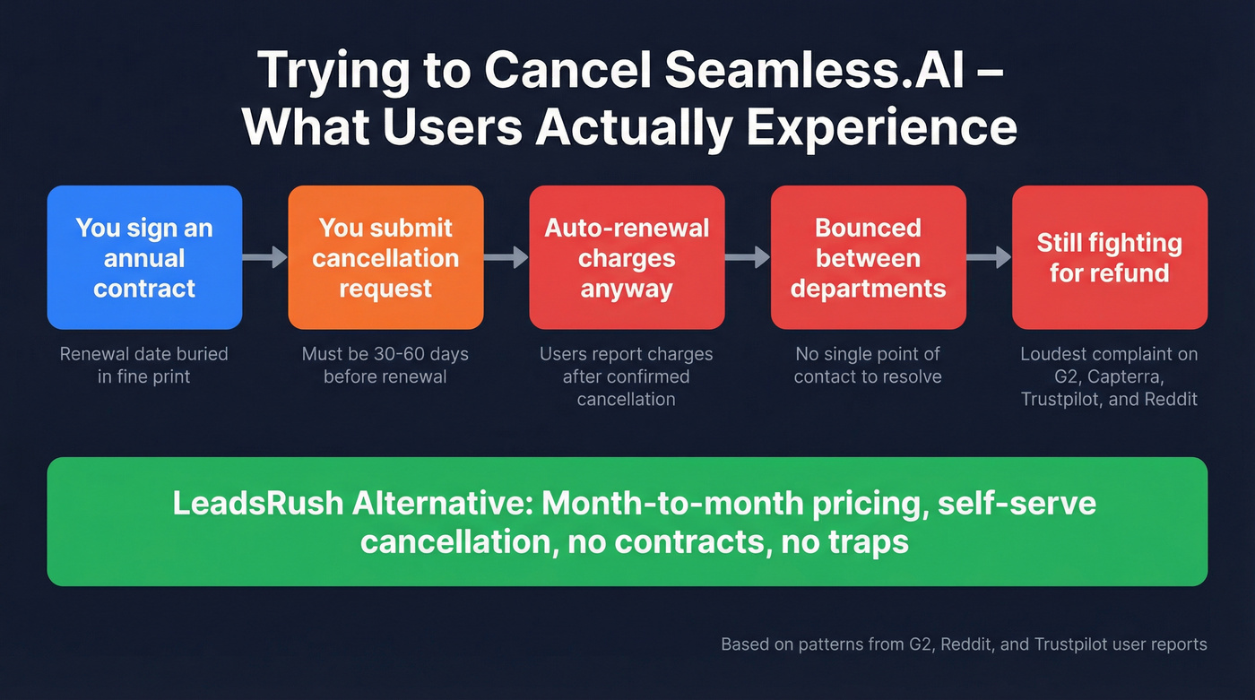 Seamless.AI cancellation process pain points flow