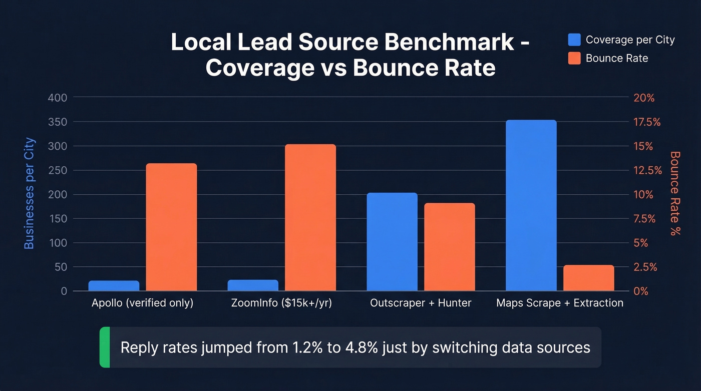 Local lead source benchmark comparing coverage and bounce rates