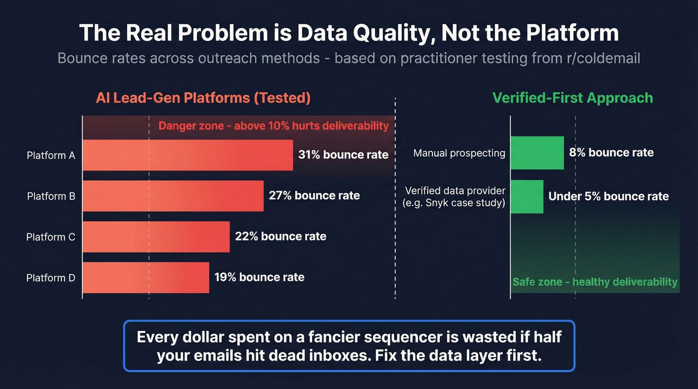 Bounce rate comparison showing AI platforms vs verified data providers