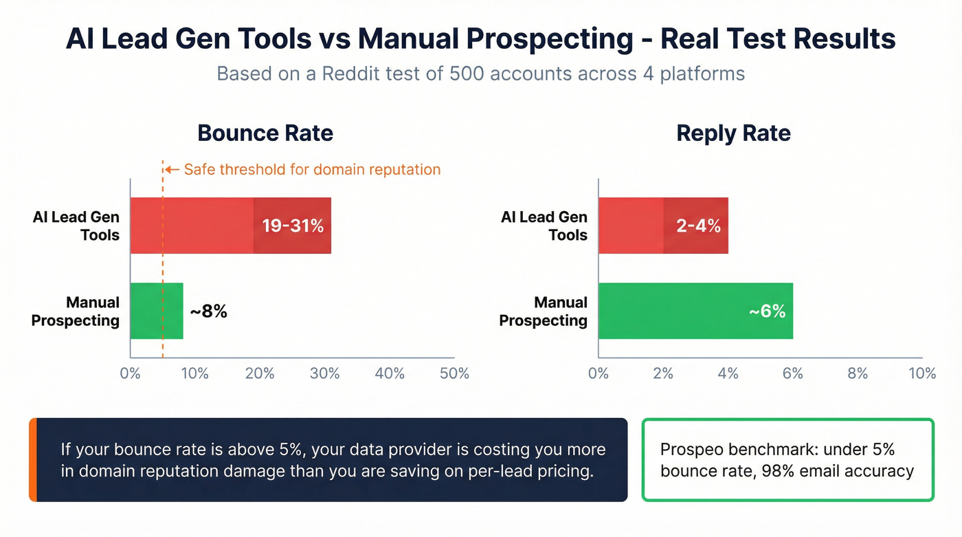 Bounce rate and reply rate comparison from Reddit test data